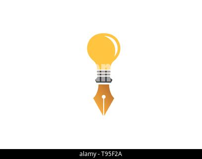 Pen in a light bulb for logo design vector lamp icon draw an illustration Stock Vector