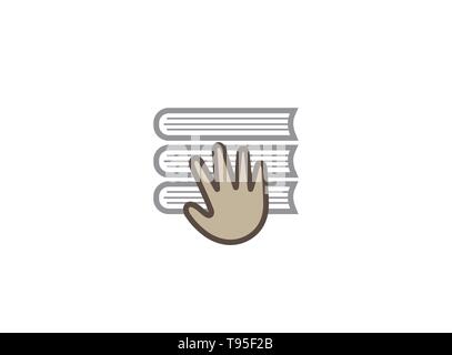 Hand and multi-book for logo design illustration, education icon Stock Vector