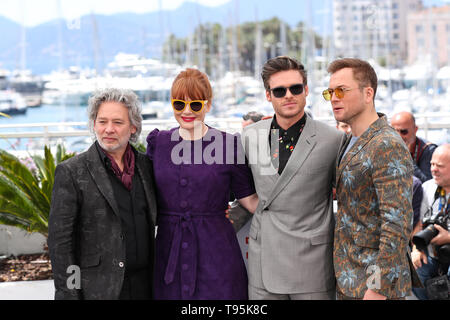 (190516) -- CANNES, May 16, 2019 (Xinhua) -- (L-R) Director Dexter Fletcher, actress Bryce Dallas Howard, actor Richard Madden and Taron Egerton pose during a photocall for the film Rocketman screened in the Hors Competition section during the 72nd Cannes Film Festival in Cannes, France, May 16, 2019. (Xinhua/Zhang Cheng) Stock Photo