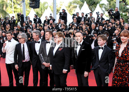 CANNES - MAY 16:  Elton John, Taron Egerton, David Furnish and cast arrives to the premiere of ' ROCKETMAN ' during the 2019 Cannes Film Festival on May 16, 2019 at Palais des Festivals in Cannes, France. (Photo by Lyvans Boolaky/imageSPACE) Stock Photo