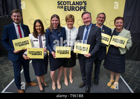 Glasgow, UK. 17th May, 2019. Nicola Sturgeon, First Minister and leader of the Scottish National Party, launches the SNP's European Election Manifesto in the Barras in Glasgow's east end today. The SNP want to stop Brexit and keep ties with our European neighbours and trading partners. Credit: Colin Fisher/Alamy Live News Stock Photo