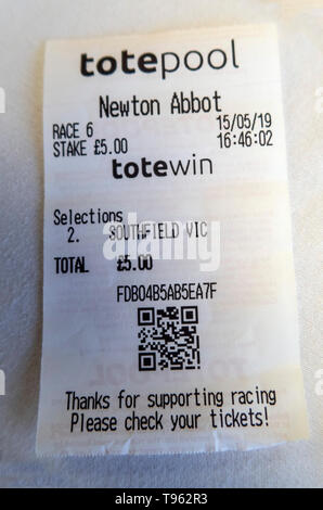 Tote betting slips for Southfield Vic at Newton Abbot horse racing course, Devon, UK. Stock Photo