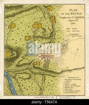 The Battle of Camden was a major victory for the British in the Southern theater of the American Revolutionary War. On August 16, 1780, British forces under Lieutenant General Charles, Lord Cornwallis routed the American forces of Major General Horatio Gates about 10 km (five miles) north of Camden, South Carolina, strengthening the British hold on the Carolinas following the capture of Charleston. Stock Photo