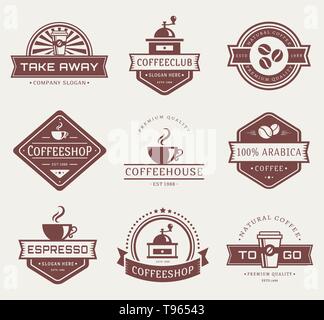 Coffee logo templates. Set of labels for coffee shop or cafe. Logotypes isolated on white background. Vector collection. Stock Vector