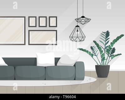 Modern living room interior with furniture. Flat style. Stock Vector