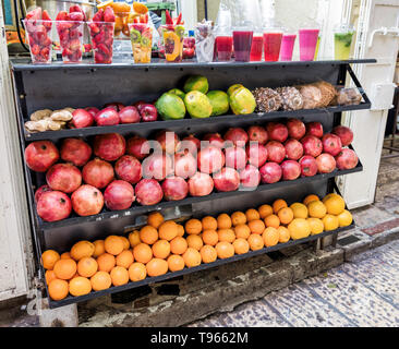 fresh fruit and smoothies in a shop on the streets of the old city of jerusalem Stock Photo