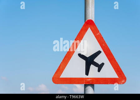 uk road sign low flying aeroplane ahead Stock Photo - Alamy