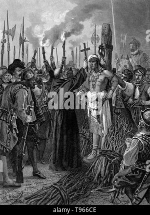 Engraving depicting the execution of Atahualpa Atahualpa (1497-1533) was the last sovereign emperor of the the Inca Empire, prior to the Spanish conquest of Peru. During the Spanish conquest of the Inca Empire, the Spaniard Francisco Pizarro captured Atahualpa and used him to control the Inca empire. The outnumbered Spanish saw Atahualpa as too much of a liability and decided to execute him. Stock Photo