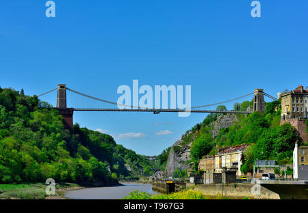 River Avon, Bristol suspension bridge, Hotwells and Clifton houses Stock Photo