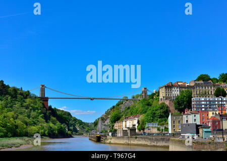 River Avon, Bristol suspension bridge, Hotwells and Clifton houses Stock Photo