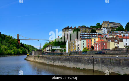 River Avon, Bristol suspension bridge, Hotwells and Clifton houses Stock Photo