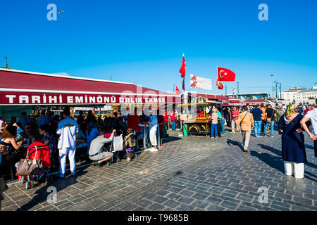 ISTANBUL, TURKEY - July 11 2017 : Traditional fish restaurants at sea on July 11, 2017 in Istanbul, Turkey Stock Photo