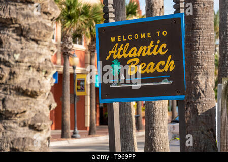 Atlantic Beach welcome sign in Northeast Florida, east of Jacksonville. (USA) Stock Photo