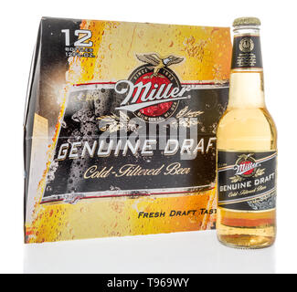 Winneconne, WI -  6 May 2019 : A twelve pack of Miller genuine draft beer on an isolated background Stock Photo