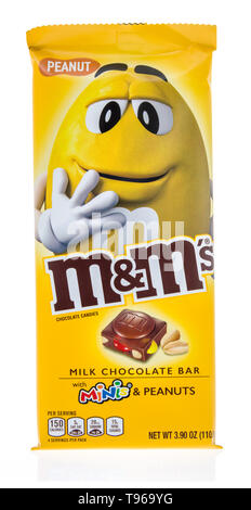 Winneconne, WI - 10 May 2019 : A package of M M s milk chocolate bar with minis mms peanuts on an isolated background Stock Photo