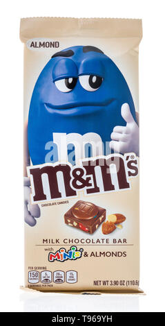 Winneconne, WI - 10 May 2019 : A package of M M s milk chocolate bar with minis mms almond on an isolated background Stock Photo