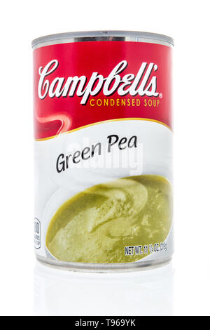 Winneconne, WI - 10 May 2019 : A can of Campbells green pea soup on an isolated background Stock Photo
