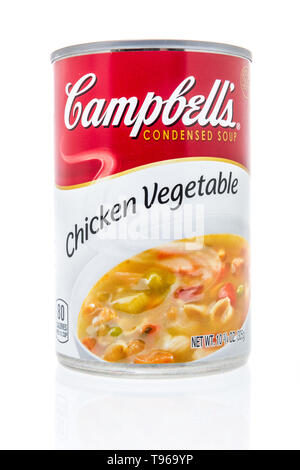 Winneconne, WI - 10 May 2019 : A can of Campbells chicken vegetatable soup on an isolated background Stock Photo