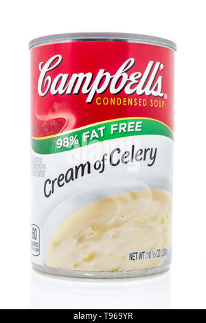 Winneconne, WI - 10 May 2019 : A can of Campbells cream of celery soup on an isolated background Stock Photo