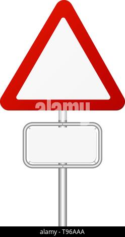 red and white traffic warning sign on pole vector illustration Stock Vector