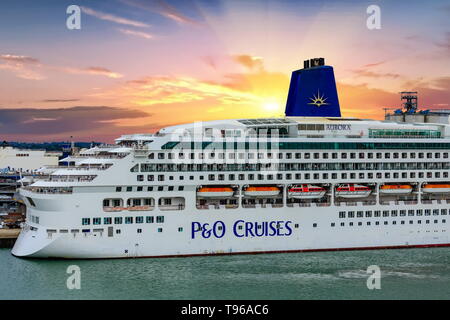 SOUTHAMPTON, ENGLAND - September 18, 2016: P O Cruises is a British cruise line based at Carnival House in Southampton, England, operated by Carnival  Stock Photo