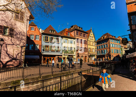 Colmar, Alsace, France, February 24, 2019. Cozy and beautiful streets of the French city on a sunny spring warm day Stock Photo