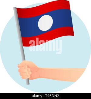 Laos flag in hand. Patriotic background. National flag of Laos vector illustration Stock Vector