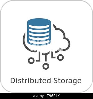 Simple Distributed Storage Vector Line Icon with storage devices. Stock Vector