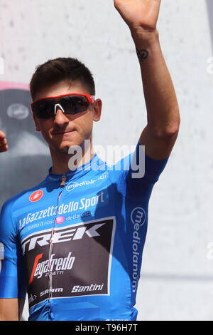 Cassino, Italy - May 16, 2019: Giulio Ciccone on the podium of the sixth stage of the 102nd Tour of Italy Cassino-San Giovanni Rotondo Stock Photo
