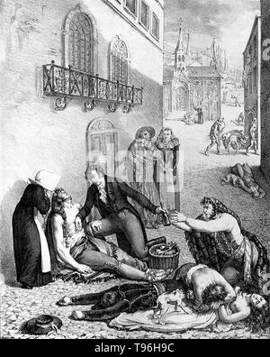 Mazet tending people suffering from yellow fever in the streets of Barcelona. André Mazet (December 1793 - October 22, 1821) was a French doctor. His book, ''Observations sur la Fievre Jaune, Faites a Cadix, en 1819'' was an account of a yellow fever outbreak in Cadiz. Mazet was one of the five members of the medical commission sent to Barcelona by the French government to fight the Yellow Fever epidemic. He arrived in Barcelona on October 8th and was almost immediately infected with yellow fever, and died along with several thousand citizens during the 1821 outbreak. Lithograph by Langlumé af Stock Photo