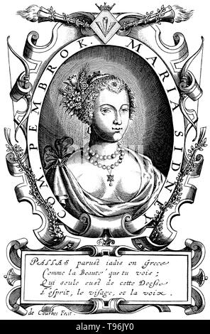 Mary Herbert, Countess of Pembroke (October 27, 1561 - September 25, 1621) was one of the first English women to achieve a major reputation for her poetry and literary patronage. By the age of 39, she was listed with her brother Philip Sidney, Edmund Spenser, and William Shakespeare, as one of the notable authors of her time. Stock Photo