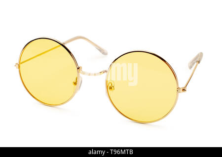 Circle yellow vintage glasses isolated on white background Stock Photo
