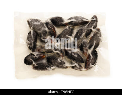 Freezing Mussel in plastic bag isolated on a white background Stock Photo