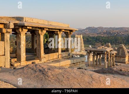 Temples on Hemakuta hill with Virupaksha Temple, Hampi, India Stock Photo