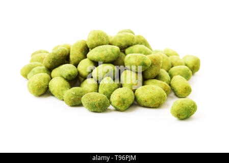 Peanuts in green mustard breaded isolated on a white background Stock Photo