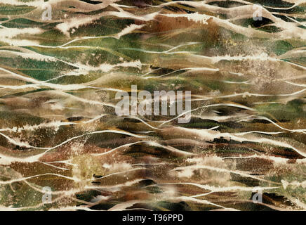 Hand painted Watercolor bright seamless pattern with abstract sea, waves and splashes. Stock Photo