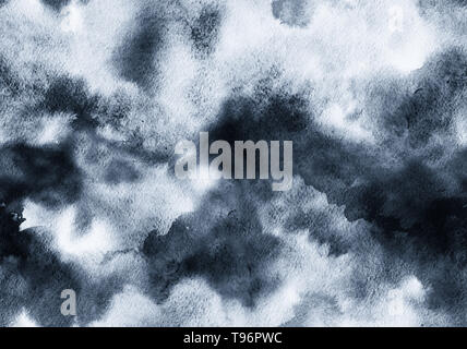 Hand painted ink grey seamless pattern with abstract sky and clouds. Watercolor texture. Stock Photo