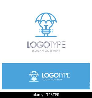Protected Ideas, Copyright, Defense, Idea, Patent Blue outLine Logo with place for tagline Stock Vector