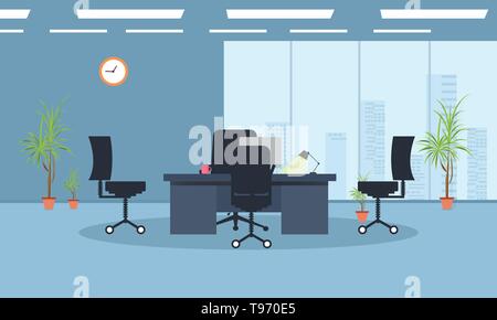 join our team concept with Office interior modern flat vector illustration. Business table with computer monitor and chair. Stock Vector