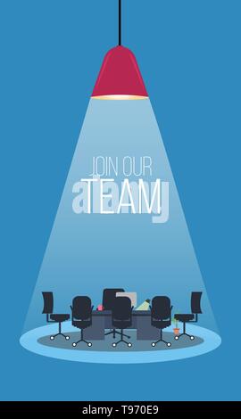 Spotlight Resource join our team concept with Illustration vector cartoon flat of vacant office chair as find job Stock Vector