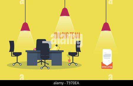 join our team concept with Office interior modern flat vector illustration. Stock Vector