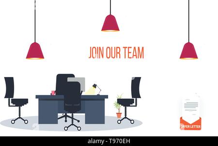 join our team concept with Office interior modern flat vector illustration. Stock Vector