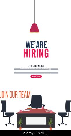We're hiring and join our team concept with Office interior modern flat vector illustration Stock Vector