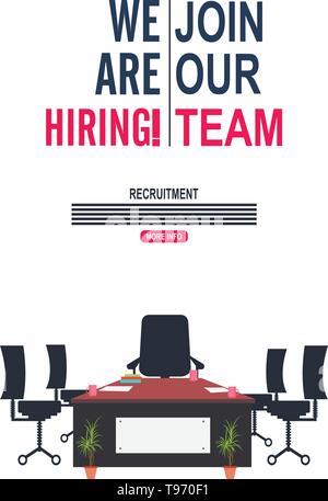 We're hiring and join our team concept with Office interior modern flat vector illustration Stock Vector