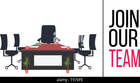 Join our team concept with Office interior modern flat vector illustration. Stock Vector