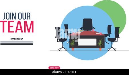 We are hiring, Join our team. Hiring and recruitment concept illustration and design. Casual business team working in office. Stock Vector