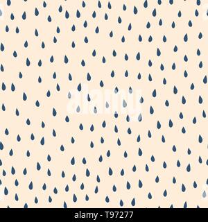 Blue raindrops on beige background seamless vector pattern Stock Vector