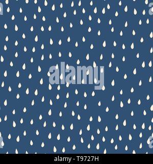 Raindrops beige white on blue background seamless vector pattern Stock Vector