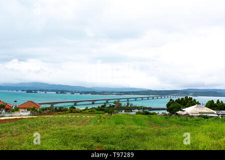 Kouri Ohashi is a bridge connecting Kouri Island in Nakijin village to Yagajijima in Nago City in Okinawa Prefecture, Japan. Stock Photo