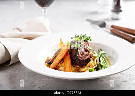 Beer braised brisket on mashed potatoes Stock Photo